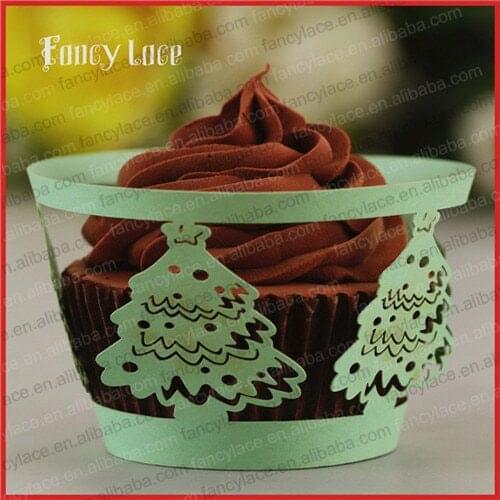 60PCS Wholesale Party Cake Decorations Cupcake Wrappers,Christmas Tree New Laser Cut Paper Wreath Cake Liners Birthday Decors