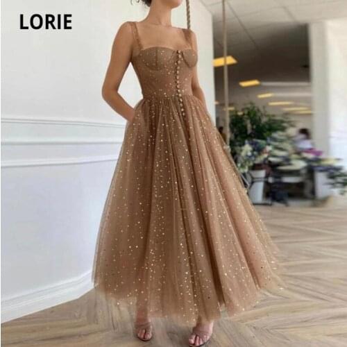 LORIE Shiny Prom Dresses Bling Bling Sweetheart Starry Sparkly Tea Length Night Party Gown for Graduation Celebrity Dress