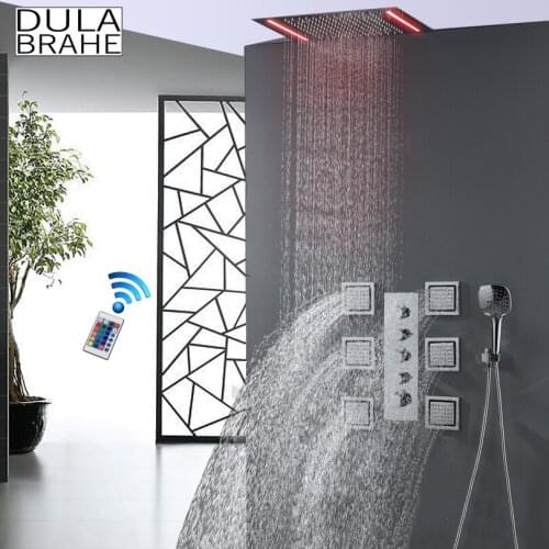 DULABRAHE Bathroom Rain Shower Faucet Set Concealed Thermostatic Bath Shower Mixer System Bathroom 50X36 CM Ceil LED Shower Head