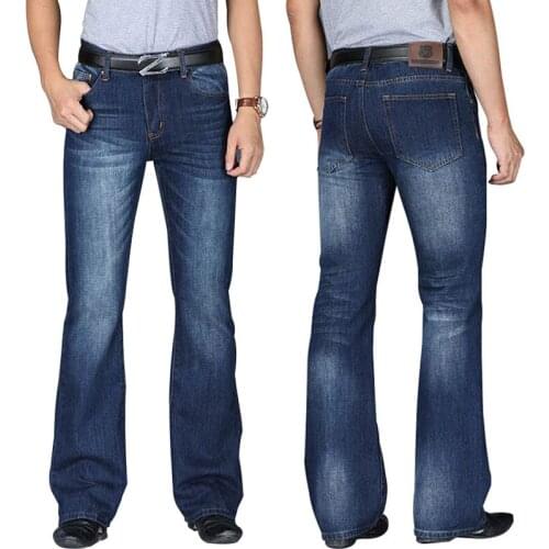 New Flared Jeans Men Boot Cut Denim Pants Comfortable Slightly Slim Designer Classic Loose Blue Black Trousers Size 28 - 40