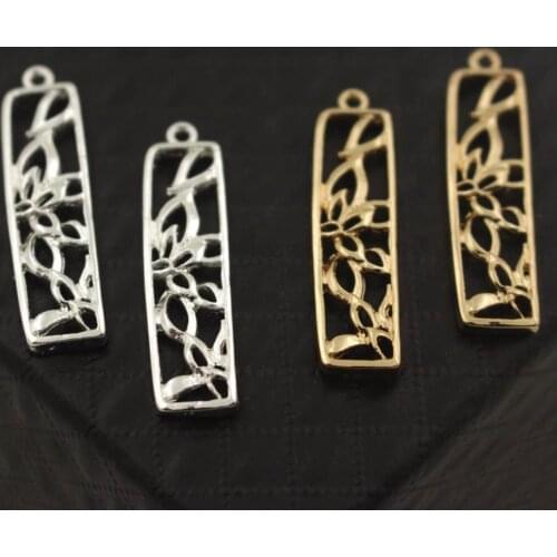 Filigree Flower Rectangle Pendant Charms Metal Embellishment Stamping Gold Color DIY Geometric Dangle Hanging Earring Making