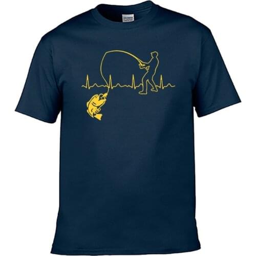 Eat Sleep Fishing Heartbeat Men T-Shirts Summer Men Fisherman Fish T-shirt 100% Cotton Brand New Loose Tee Shirt for Male