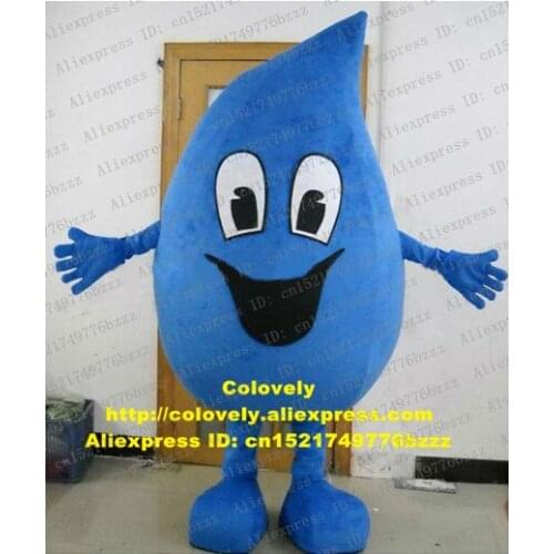 Blue Water Drop Drip Droplet Raindrop Dewdrop Beads of Dew Mascot Costume Smile Black Mouth Thin Legs Blue Skin No.4498