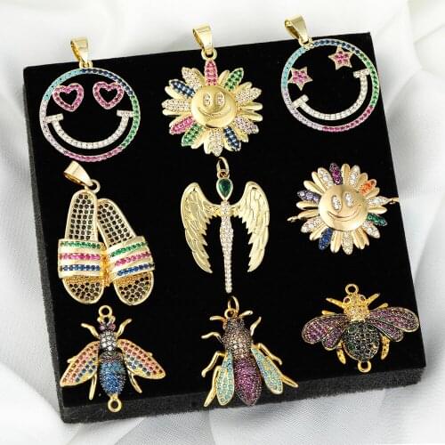 Juya Handmade Rainbow Smile Face Angel Slippers Insect Bee Butterfly Charms For Women Kids Fashion Gift Pendant Jewelry Making