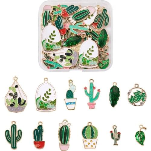 50pcs/set Green Alloy Enamel Pendants Mixed Shapes Charms for Jewelry Making DIY Bracelet Findings