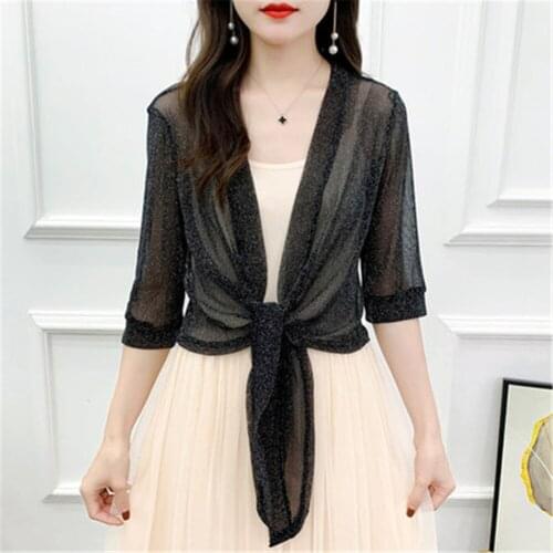 2021 Spring Summer Women Crop Lace Cardigan Korean Short Long Sleeve Chiffon Coat Purple Gray Red White Korean Fashion womens