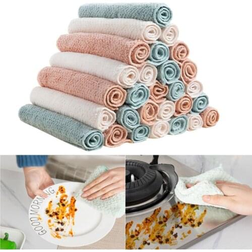 Kitchen Towel Coral Fleece Cleaning Rag Microfiber Kitchen Accessories High Absorption Napkin Towel Reusable Machine Washable