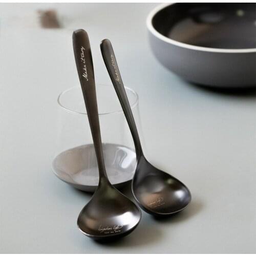 304 Stainless Steel Spoon Long Handle Hotel Hot Pot Spoon Thicken Soup Ladle Titanium-plated Home Kitchen Cooking Tools