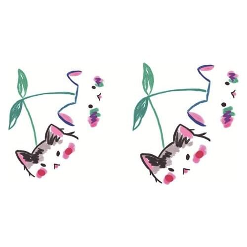 Small Fake TattooCherry Cat Couple Color Cartoon Temporary Tatto Sticker Waterproof Tatoos Kids Girls for Hand Finger Ankle Body