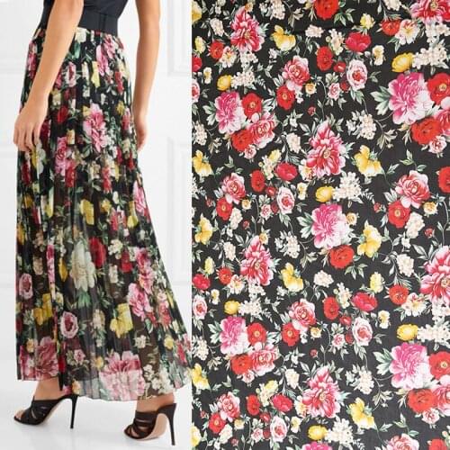100x140cm Fashion Colorful Peony Printed Thin Chiffon Fabric For Woman Summer Dress Blouse Pants DIY Cloth Sewing