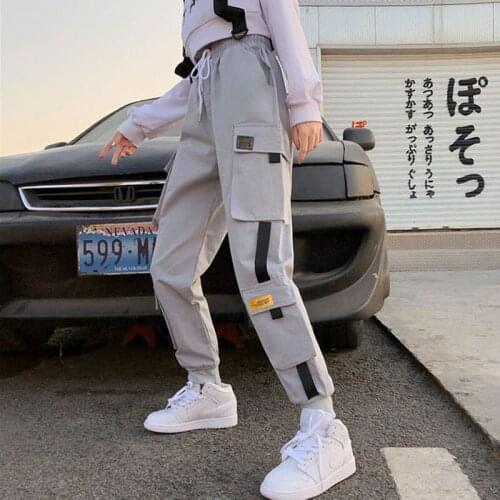 Fashion Womens Elastic Waist Cargo Pants Ladies Casual Loose Ankle-length Streetwear Trousers Plus Size Female Jogger Pants