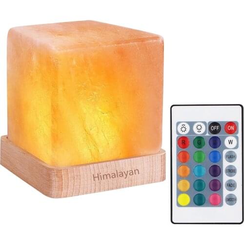 Natural Himalayan Cordless Salt Lamp Rock Crystal Rechargeable（Built-in Battery） Remote Control 15colours Decorative