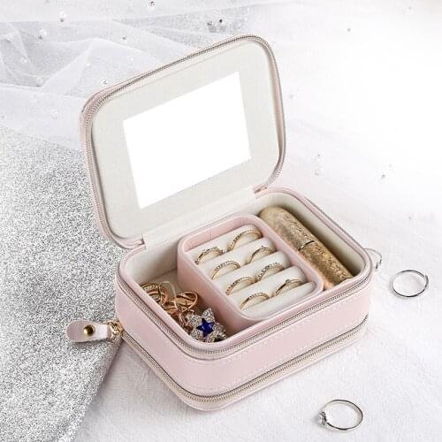 VoltaBox 2021 New Zipper Leather Jewelry Box Storage Portable Necklace Earring Storage Bag Lipstick Storage
