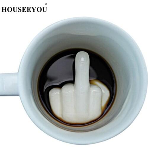 Creative Design White Middle Finger Mug Novelty Style Mixing Coffee Milk Cup Funny Ceramic Mug 300ml Capacity Water Cup Teacup
