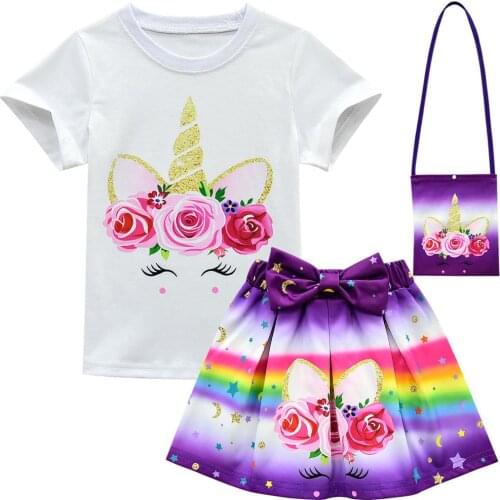 Unicorn Clothes Baby Girls Dresses For Party And Wedding Teens Fashion Kids Summer Clothes Sets Toddler Outfits Childrens Shorts