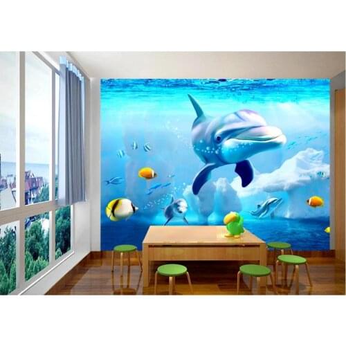 Custom photo wallpaper for walls 3 d murals Underwater world iceberg cute dolphin murals background wall papers home decor