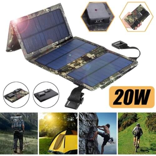 20W USB Solar Panel Portable Folding Waterproof Solar Panel Charger Outdoor Travel Mobile Power Battery Charger New