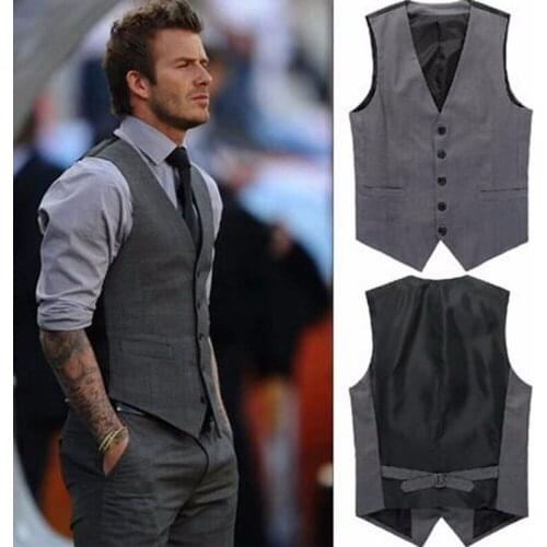 Gray Casual Men Suit Vests for Wedding Prom One Piece Waistcoat Formal Business Fashion Coat