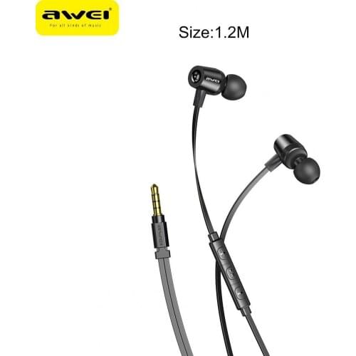 AWEI L1 Wired Earphone In-ear 3D Stereo Heavy Bass Sound Black Headphone with Mic for MP3 1.2m Length Durable Sport Earbuds