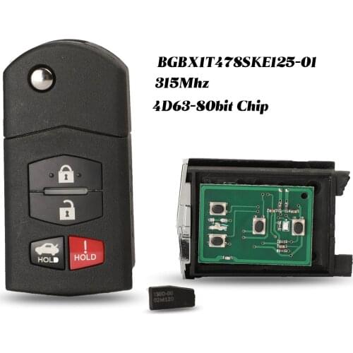 Jingyuqin For Mazda 6 RX-8 2005 2006 2007 2008 Replacement Remote Control Car Key Fob 433/315MHz 4 Button ID63