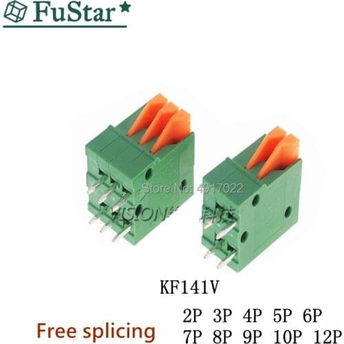 5PCS KF141R KF141V 2.54mm Pitch PCB Straight Foot Connectors 2/3/4/5/6/7/8/9/ 10P Spring Screless Copper Terminal Block Splicing