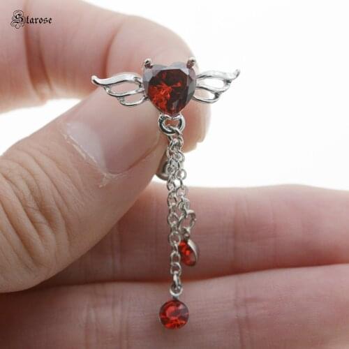 Starose Red Garnet Heart Belly Button Piercing Ombligo Zircon Tassel Earrings Wing Navel Rings Belly Piercing Nombril Jewelry