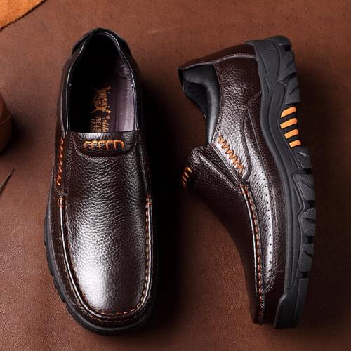 Leather shoes mens real leather fathers shoes mens business casual shoes antiskid soft soled shoes old peoples shoes