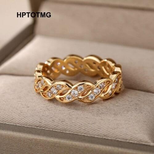Vintage Zircon Wave Rings for Women Men Gold Color Stainless Steel Finger Ring Hip Hop Geometric Exaggeration Jewelry Gifts