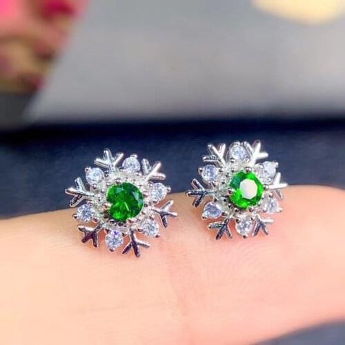 Natural Diopside 925 Silver Womens Earrings Gold Electroplating Luxurious Atmosphere