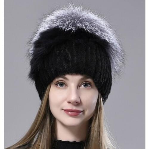 Women Hats Winter Natural Fox Fur Cap Hand Sewing Knitted Real Mink Fur Stylish Warm Fashion Female Genuine Fur Hats