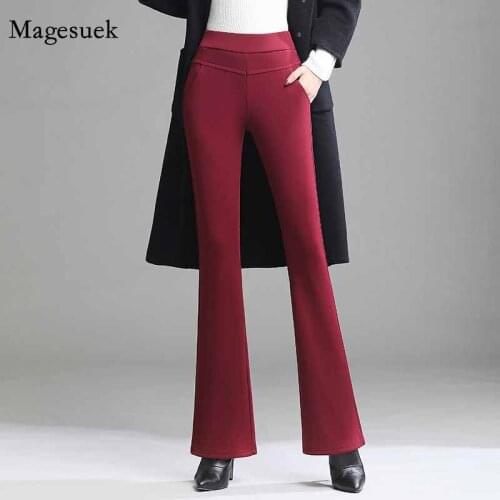High Waist New Thicken Velvet Flare Pants Autumn Winter Warm Pants Women Straight Streetwear Women Trousers Pantalon Femme 11519