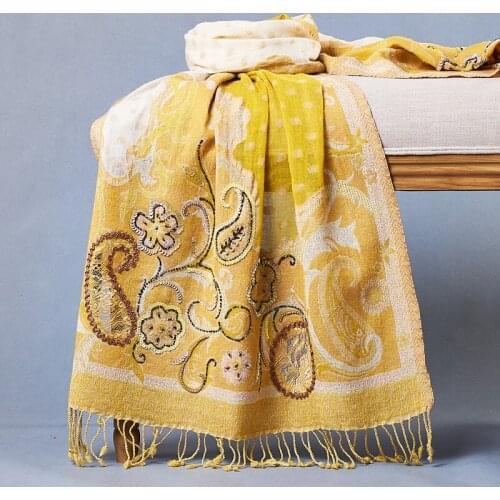 100% Pure Wool Scarf Women Embroidered Red Scarves Winter Warm Echarpe Femme Long Thick Shawls and Warps Bufand