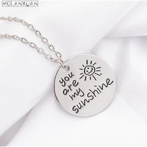 Necklaces Woman Sun Necklace Man Letter Pendant You Are My Sunshine Chain Lovers Silver Color Trendy Fashion Simple Collares