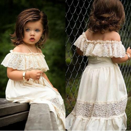 2019 Baby Girl summer White Princess Dress Off-Shoulder Ruffle Lace Party Formal Sundress for Kid clothes toddler Children