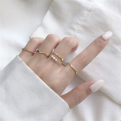 Adolph 5pcs/set Gold Wave Ring Set For Women Boho Geometric Fashion Personality Design Ring Trend 2020 New Brincos Jewelry Gifts