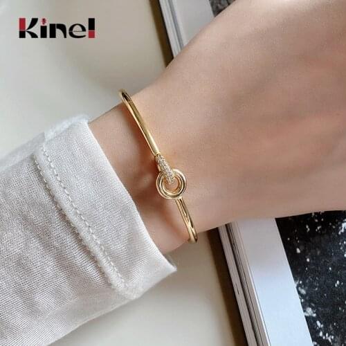 Kinel Silver 925 Fashion Chic Bangles 18K Real Gold Plated Zirconia Wedding Bangle for Women Statement Fine Jewelry