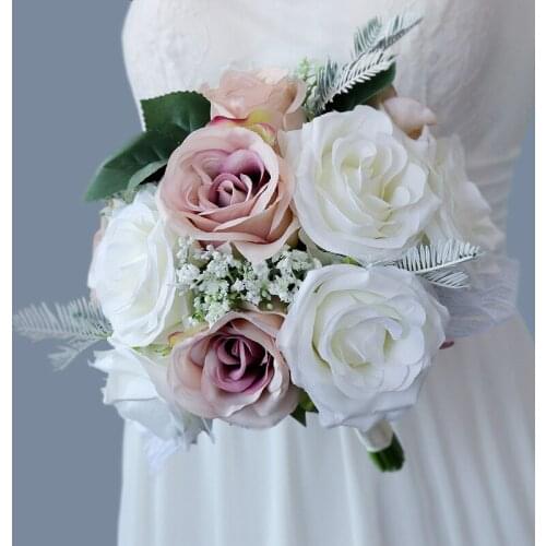 Handmade Bouquets Artificial Flowers Bouquet Burgundy White Bouquets Brides Ramo De Novia Bouquet De Mariage 2021