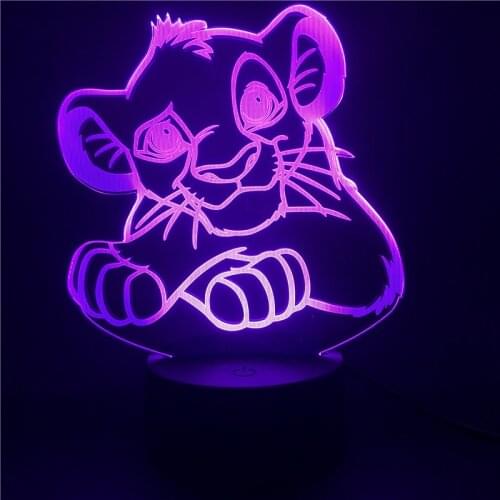 Disney The Lion King Simba Acrylic 3d Led Night Light Lamp for Childrne Cartoon Animal Nightlight for Kids Bedroom Decor Gifts
