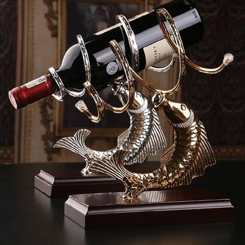 European Creative Red Wine Rack Electroplated Iron Wooden Wine Rack Fashionable Carp Wine Rack Wine Bottle Rack Champagne CL0122