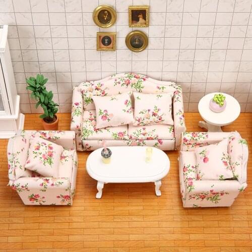 1: 12 Dollhouse Mini Furniture Ob11 Model Powder Cloth Small Flower Living Room Sofa Suit