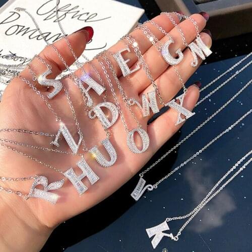 Dainty Sterling Silver 26 Letters Necklace Women First Name Last Name Charms Zircon Necklace S925 Women Rhinestone Jewelry