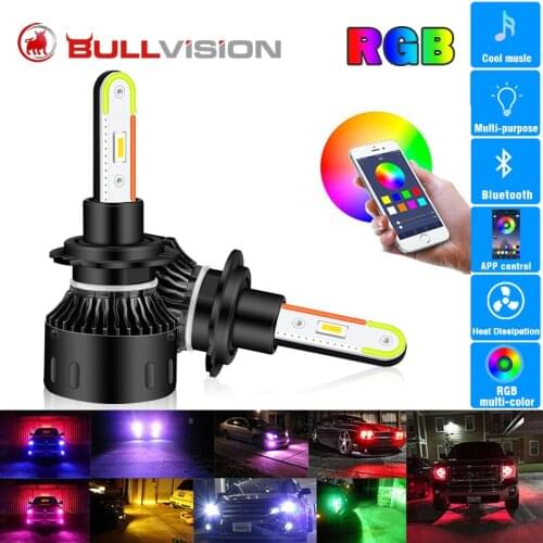 RGB H7 Led H4 H11 HB4 HB3 9006 9005 Car Headlight Bulb CSP Atmosphere ambient auto Music Sound nebbia APP Bluetooth Control 12V