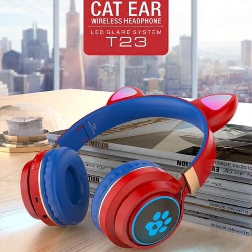 T23 LED Cute Cat Ears Headphones Bluetooth 5.0 Wireless Headset With Mic Stereo Music Earbud Music Gaming Earphone For Kids