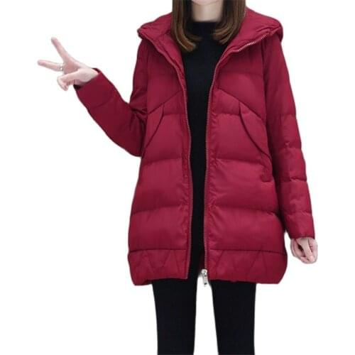 2021 New Cotton coat Female Parka Mid-Length Hooded Down Cotton Winter Jackets Casual Cotton Padded Keep Warm Womens Overcoat