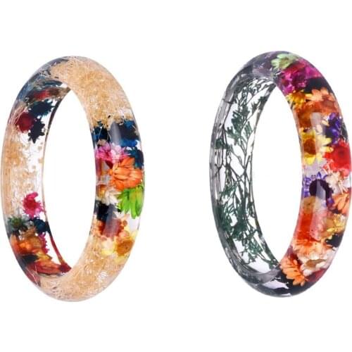60mm Novelty Lucite Plastic Dried Flowers Incased Bracelet Clear Resin Women Bangle Jewelry