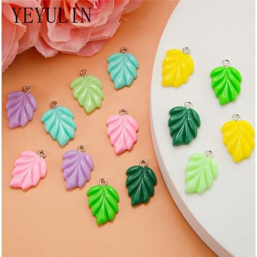 10pcs/pack Cute Candy Color Leaves Resin Charms Pendant For Women Girls DIY Necklace Earrings Jewelry Accessories