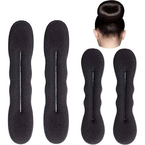 Magic Bun Maker (2 Small, 2 Large) Foam Sponge Bun Shaper Hair Accessories (Black)