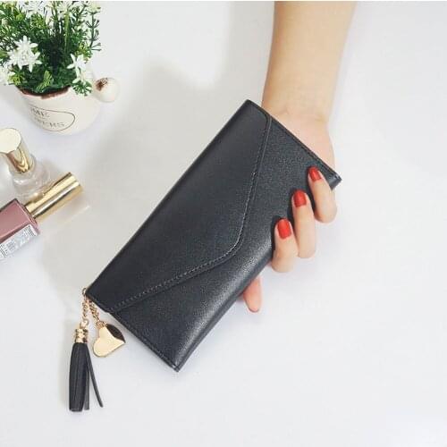 Simple Modern Brand Leather Women Wallets Long Zipper Coin Purses Tassel Design Clutch Wallet Female Money Credit Card Holder