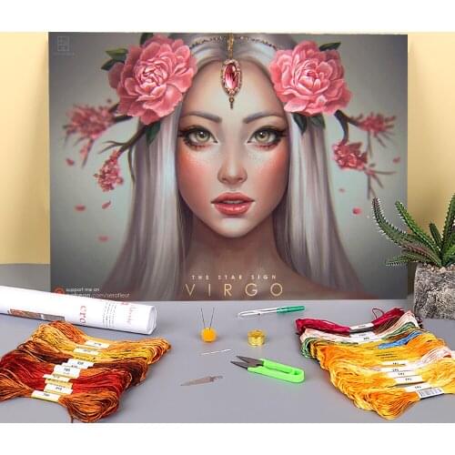 Cartoon Girl Woman Printed Water-Soluble Canvas 11CT Cross-Stitch Complete Kit Embroidery DMC Threads Painting Promotions