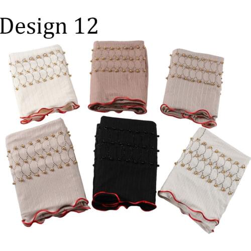 Roma Lined-D12 Foulard Femme Musulman Jersey Scarf With Diamond Rhinestones One Side Redline Hoofddoek Muslim Women Long Shawl